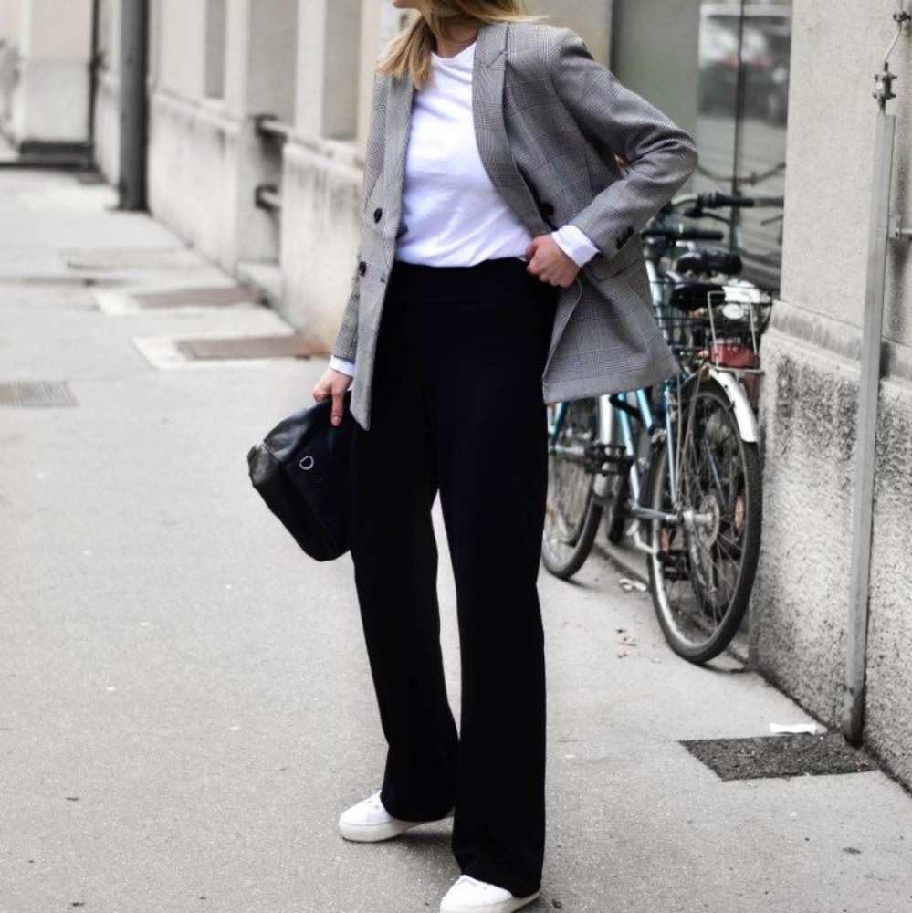 Zara Straight Wide Fit Pants Black Pintuck - Picture 3 of 10